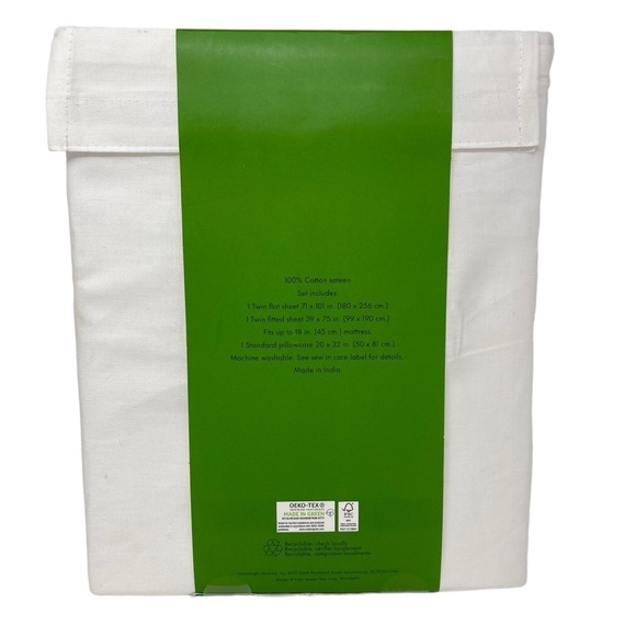 Kate Spade Twin Size Sheet Set solid white cotton sateen NWT - Picture 3 of 8
